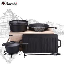 Preseasoned Cast Iron Camping Cookware Set and Covered Casserole Dish